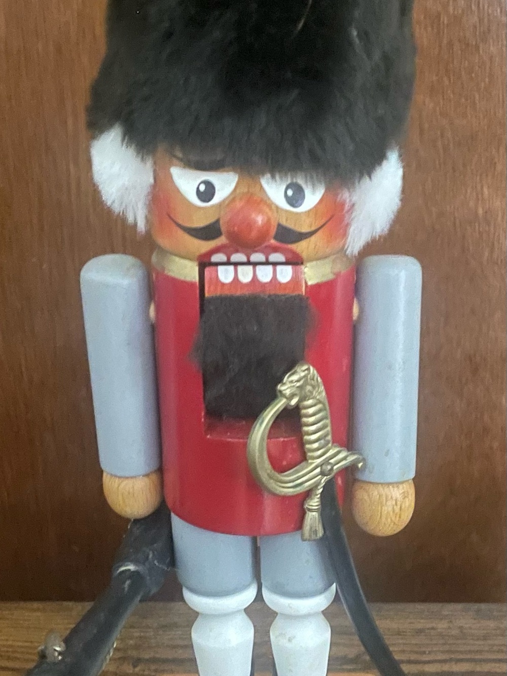 Vintage Traditional Red Wooden Nutcracker Soldier 12” Lever Operated